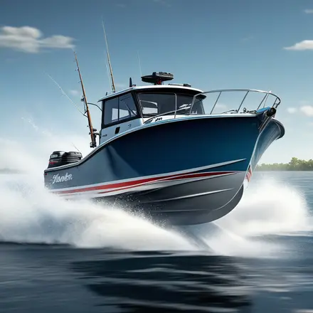 fishing boat speeeding on water