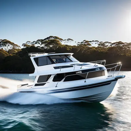 speed boat in australia, gum trees in background