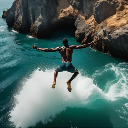 Lagos Cliff jumping into the ocea