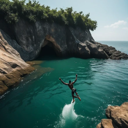 Lagos Cliff jumping into the ocean, blackman
