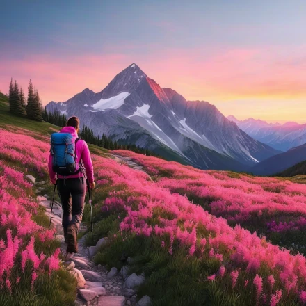 Dolomite Mountains in Italy peron walking along path