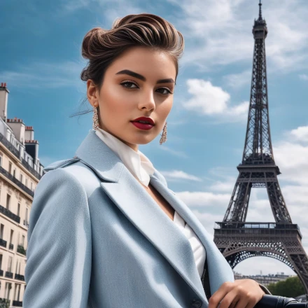 Lady in Paris France with Eifel Tower in Background