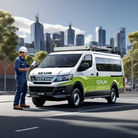 trades man looking at his new vehicle