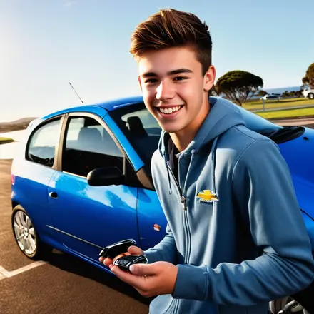 young man with keys to first car