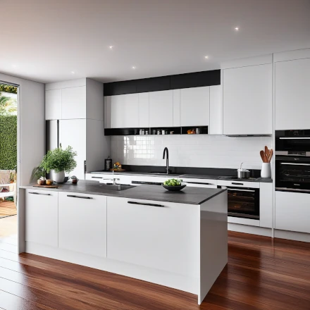 A beautifully renovated kitchen with space-saving solutions and modern appliances