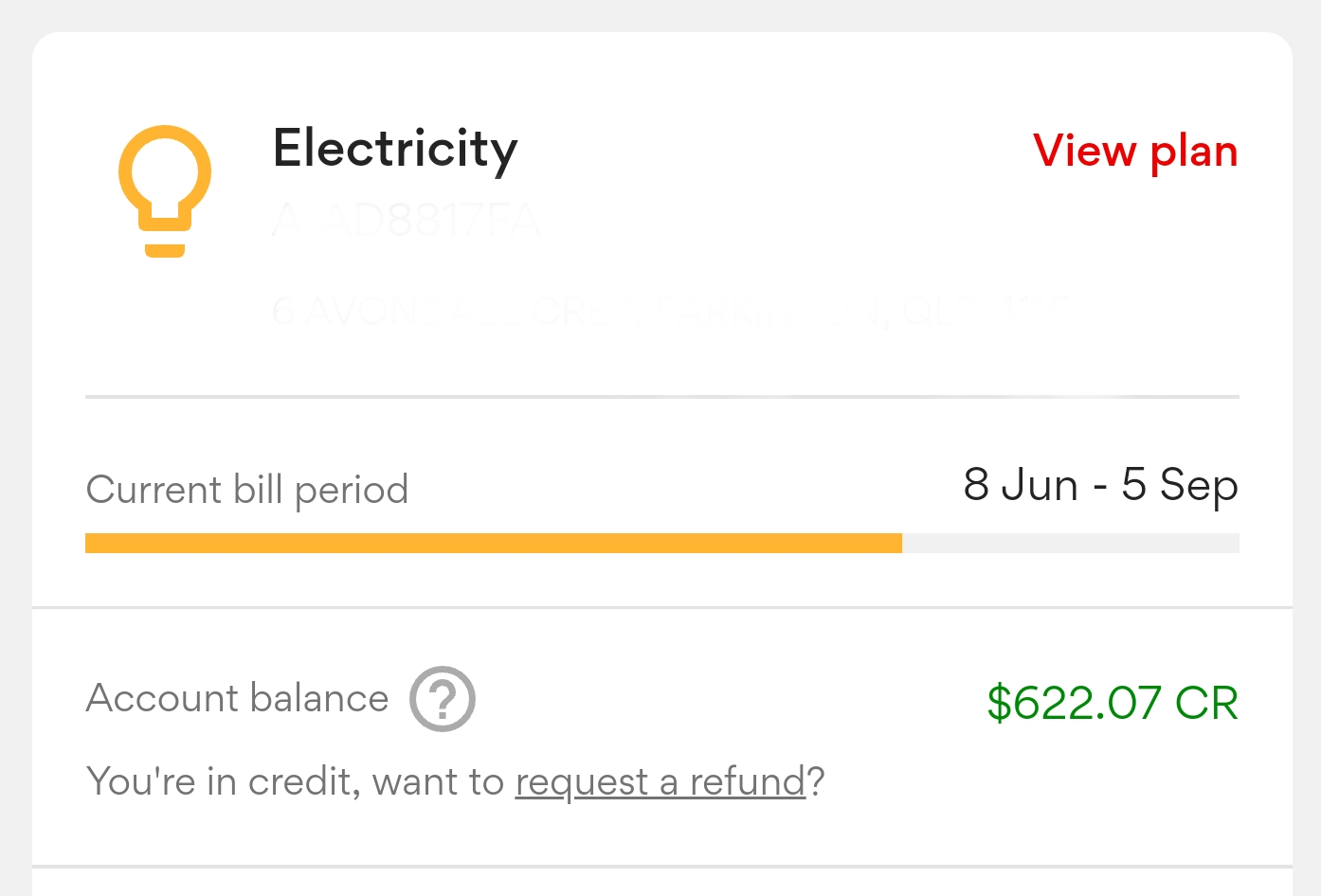 Screenshot of power bill showing Credit due to Solar