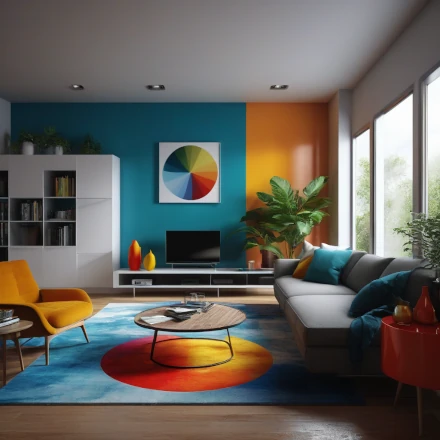 Living Room Renovation colourfull rug effect