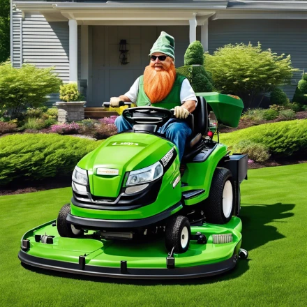 man with long red beard on a mower