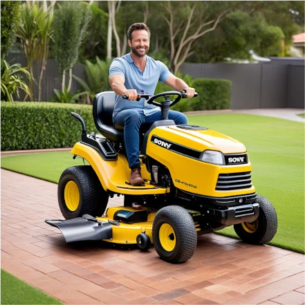 man sitting on a yellow ride on mower