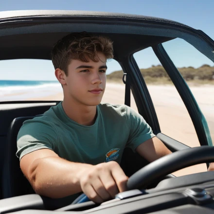 young man driving used car from private seller